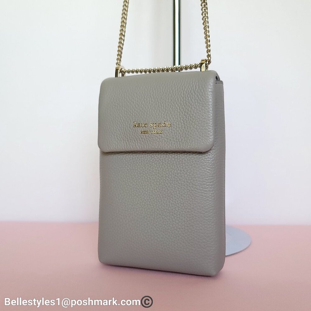 KATE SPADE Bradley North/South Pebbled Leather Phone Crossbody-True Taupe  🎈⭐ - Picture 7 of 16
